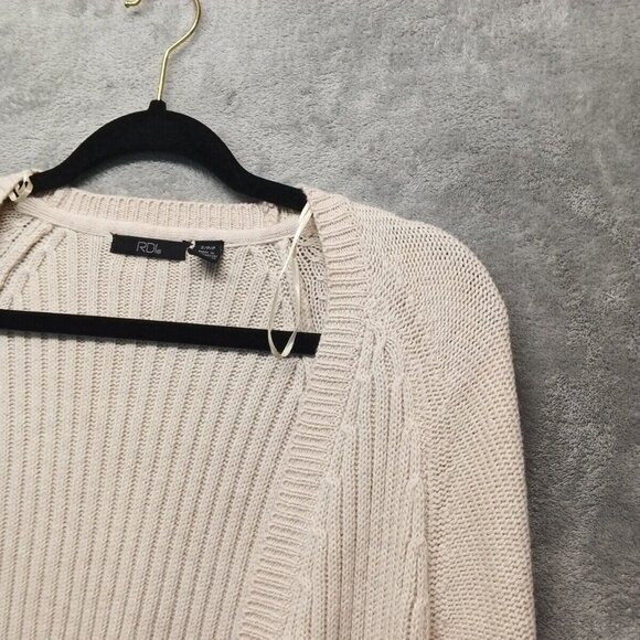 RDI Cardigan Sweater SMALL(4-6)Women Pullover Fall Solid Ivory Knit Cotton Blend - Picture 6 of 15